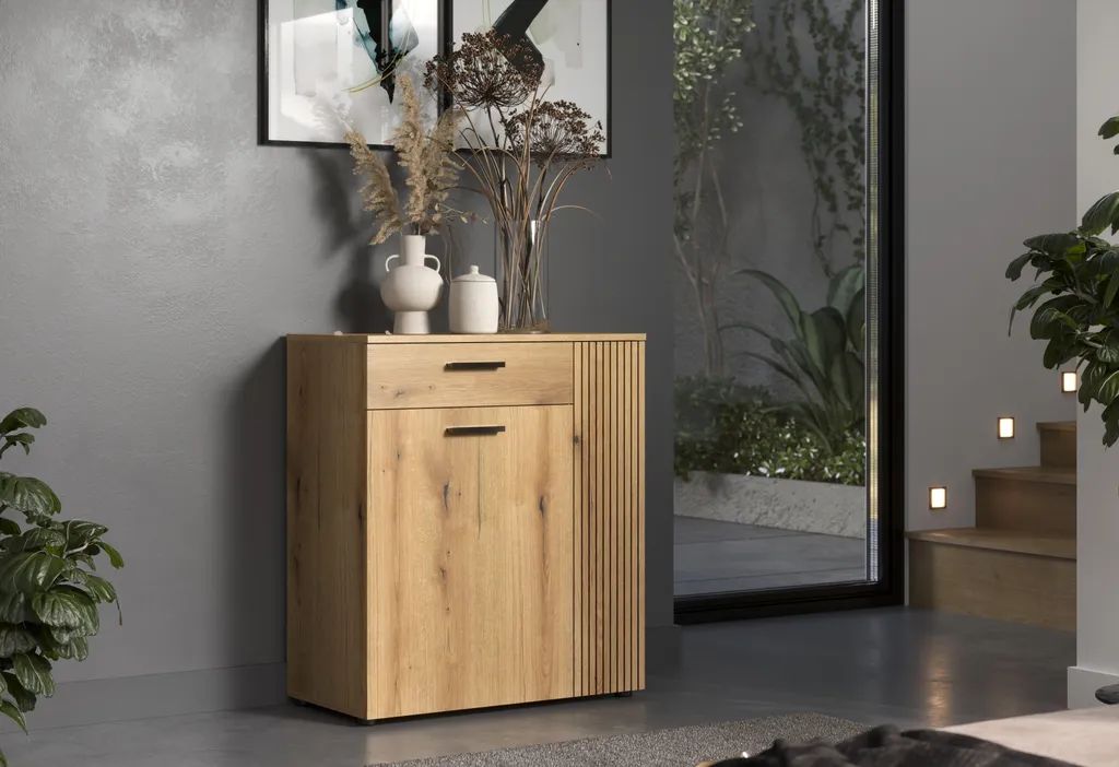Buffet Bas de Rangement PureBliss 2 Portes 1 Tiroir - Finition Chêne - 4