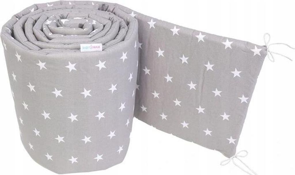 Bettumrandung für Babybett 30x180 cm Baumwolle weich gepolstert – Graue Sterne