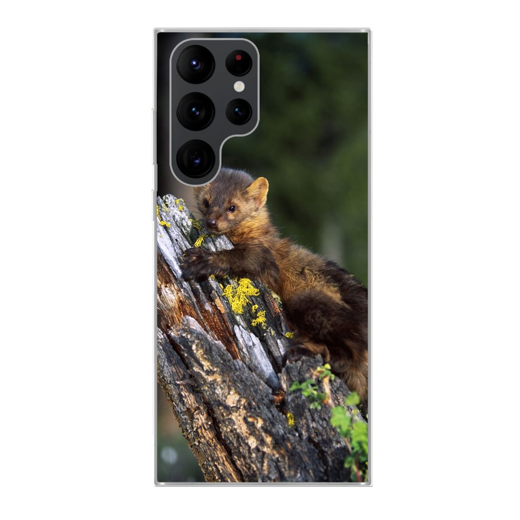 MuchoWow Handyhülle Schutzhülle Hülle für Samsung Galaxy S22 Ultra Marder - Baum - Wald Silikon Softcase Handy Hülle - Abbildung