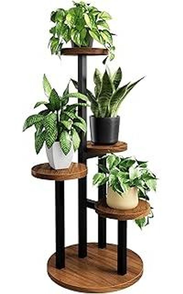 Bamworld Blumenständer Holz Pflanzenständer Pflanzenregal Indoor Blumenregal Kleines Metall Blumenständer für Terrasse, Garten, Balkon, Wohnzim...
