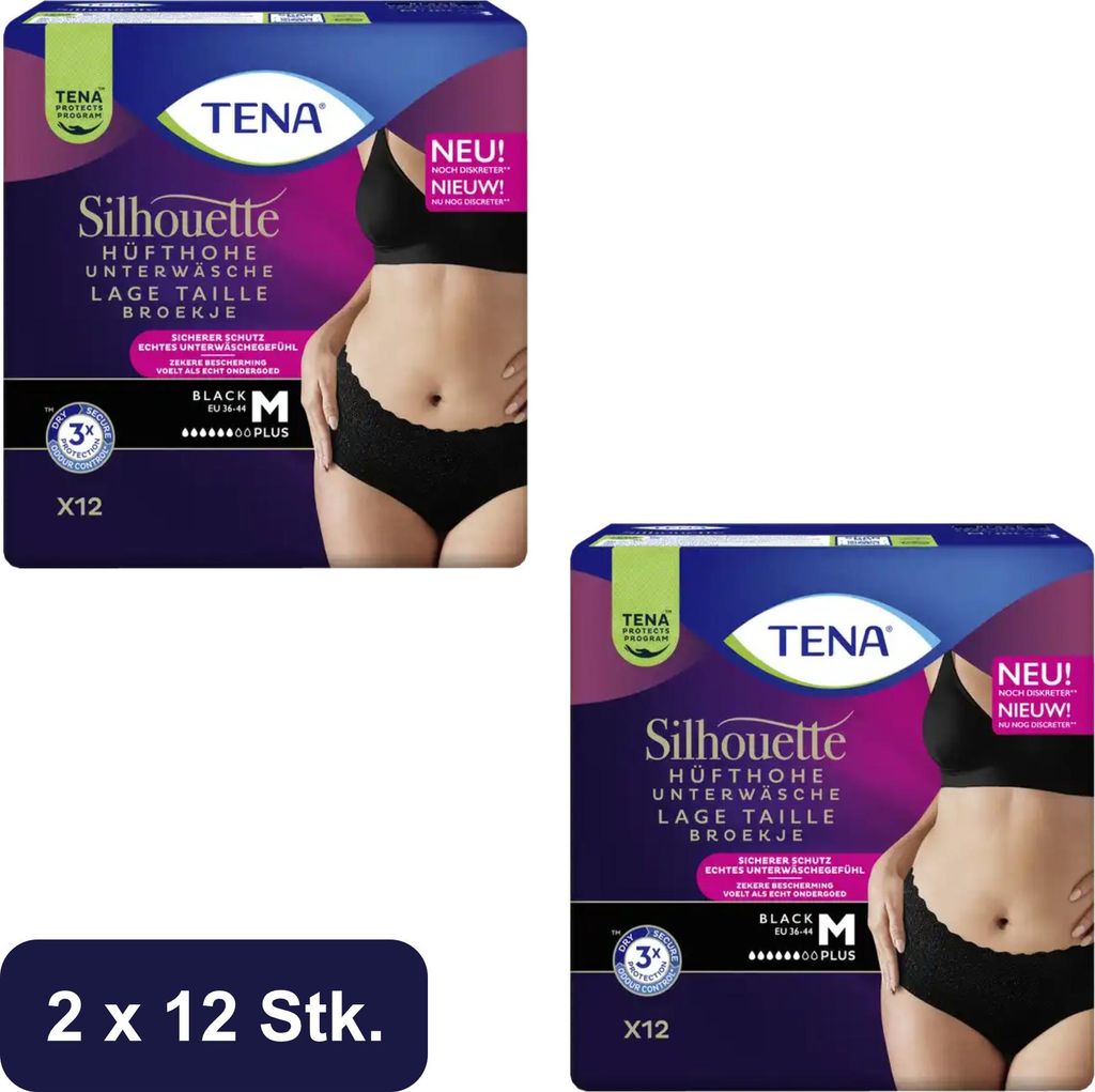 TENA - Silhouette Plus Black M - 2x12 Stk. Produktbild 