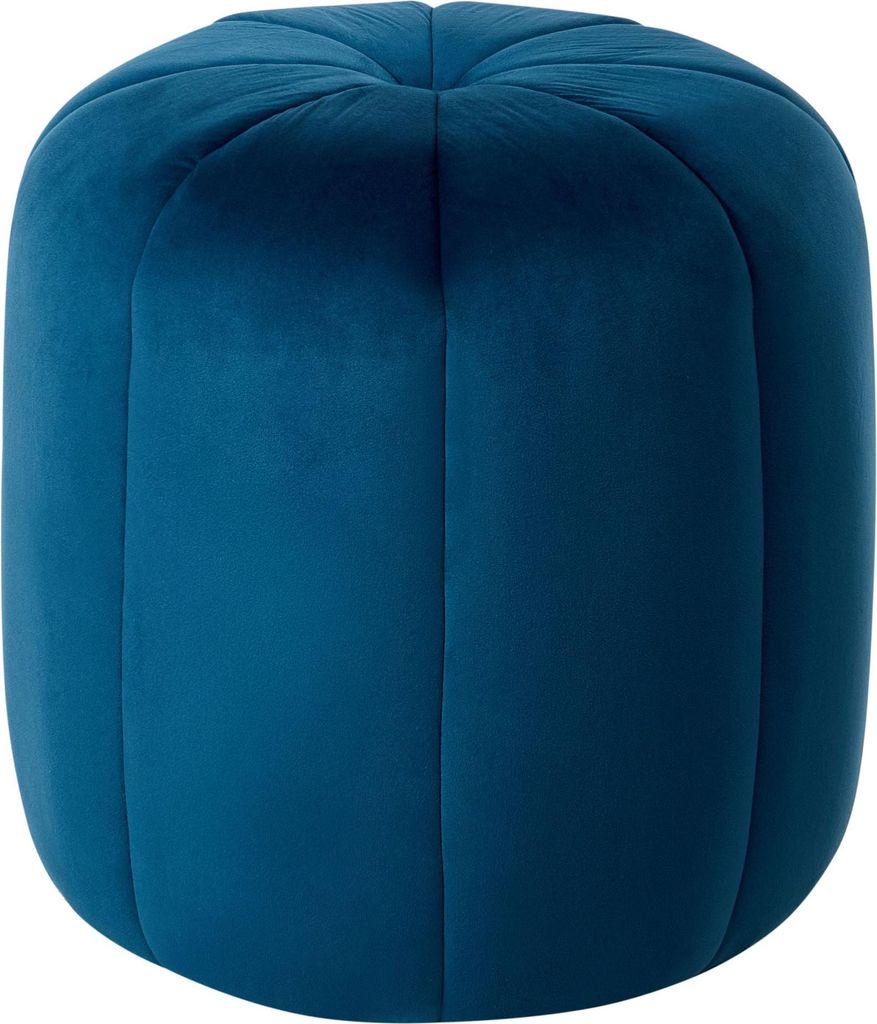 BELIANI Pouf Blau Samt Rund 40 x 40 x 46 cm Knopfheftung Modern r Look Wohnzimmer Schlafzimmer Deko Sitzhocker Fußhocker