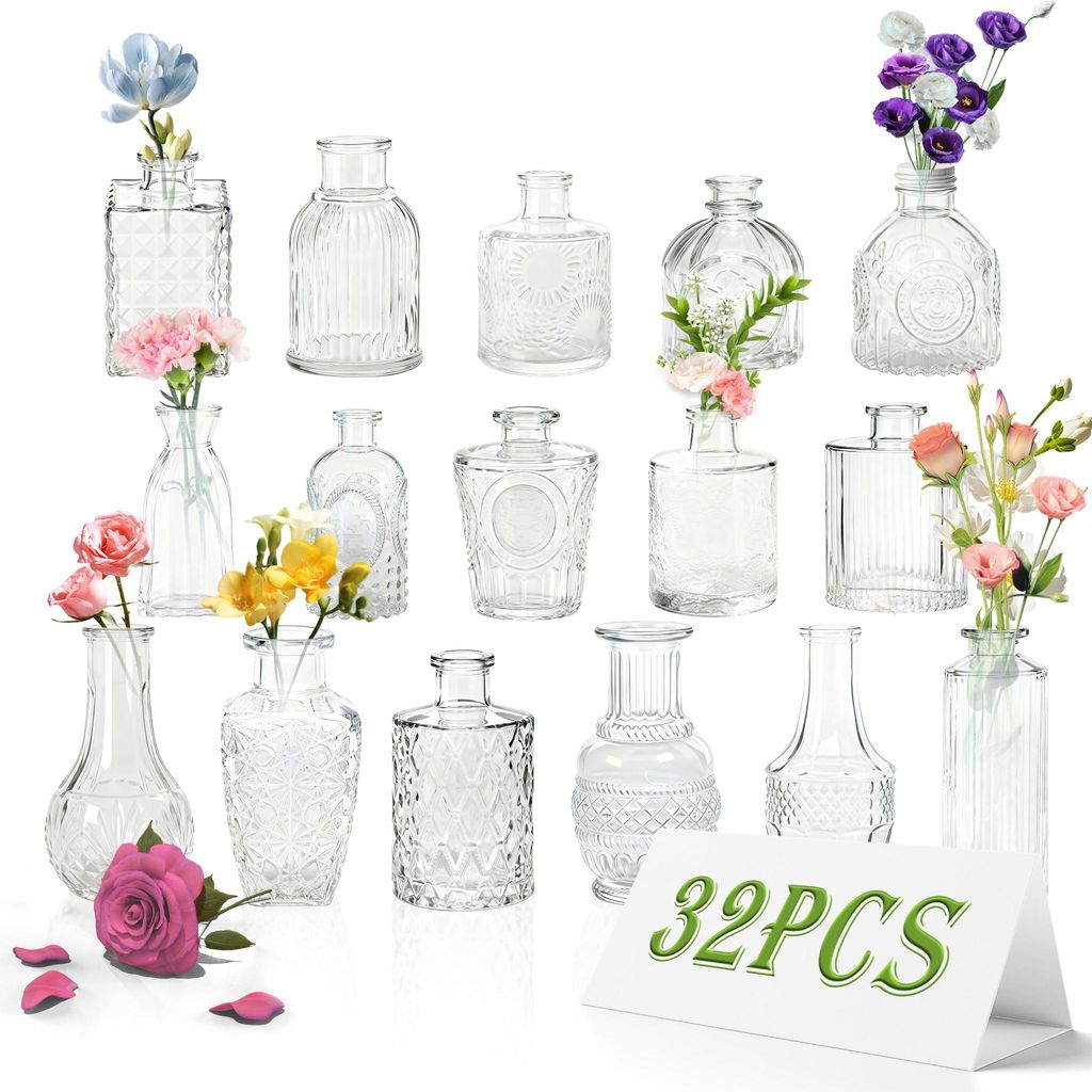 LARS360 32 Stück Kleine Glas-Budenvasen, Mini Produktbild 
