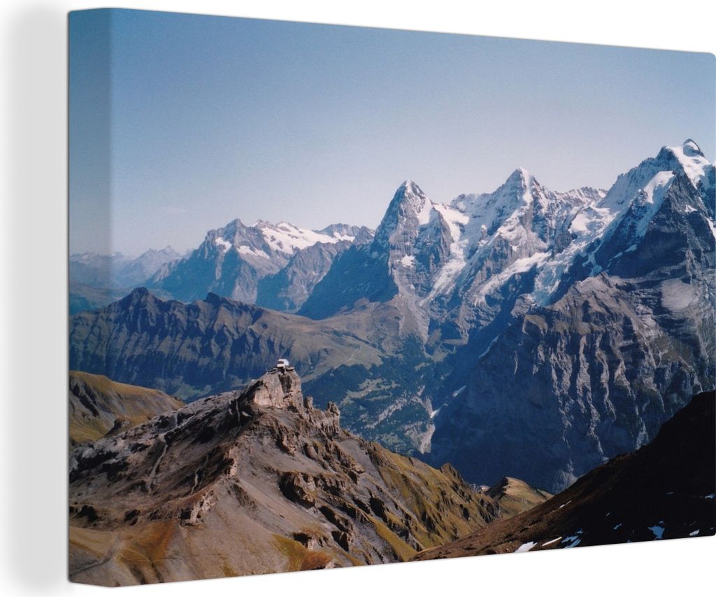 OneMillionCanvasses - Leinwandbilder - 140x90 cm, Blick auf die Berner Alpen vom Gipfel des Schilthorns in der Schweiz, Wandbilder Kunstdruck Wan...