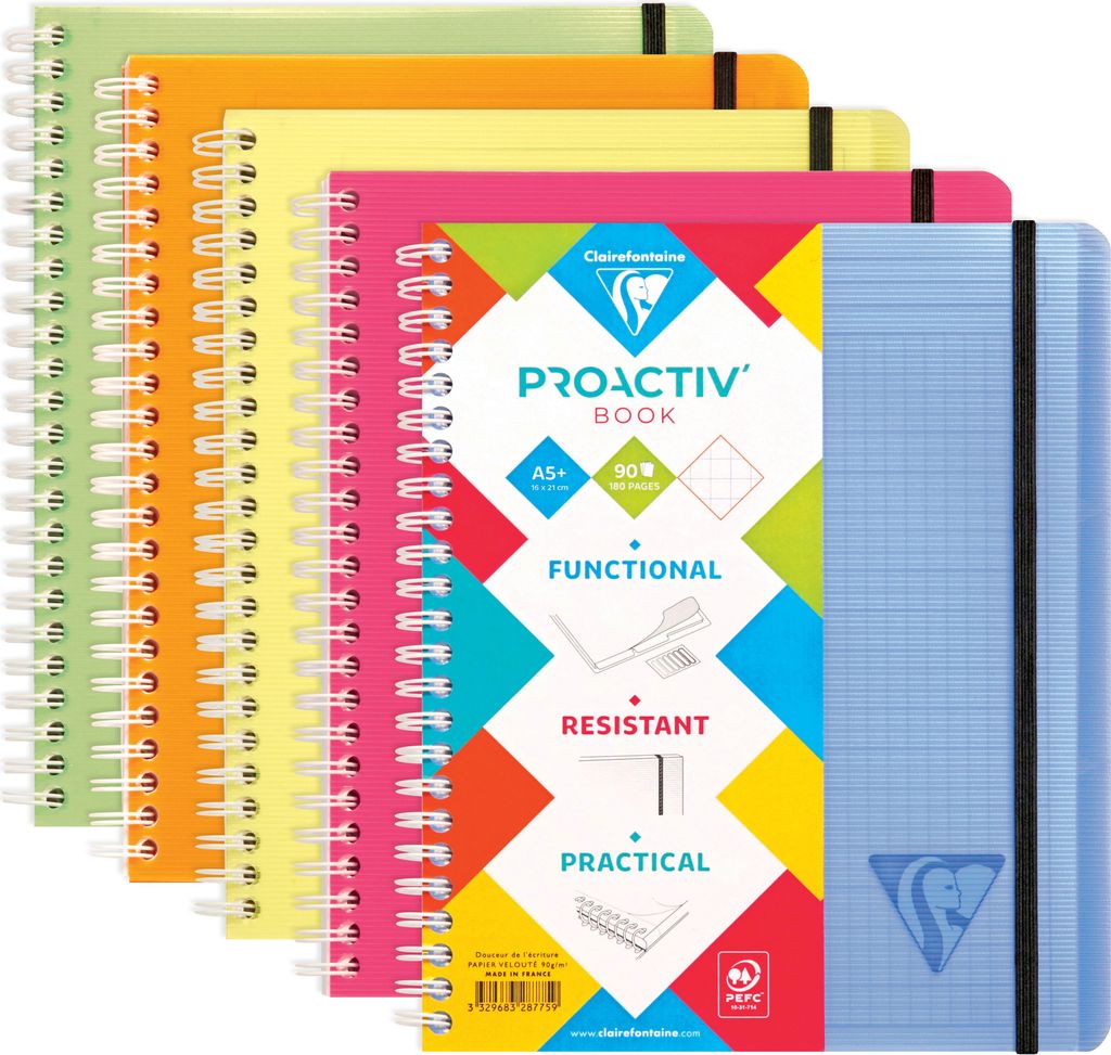 Clairefontaine 5x PROACTIV'BOOK 16x21cm 80 Blatt kariert sortiert 328775C