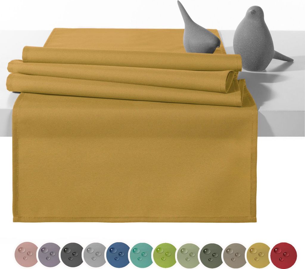 heimtexland Outdoor Tischläufer Garten Tischdecke 45x145 Tischdeko wasserabweisend wetterfest UV-beständig Typ551 Senfgelb