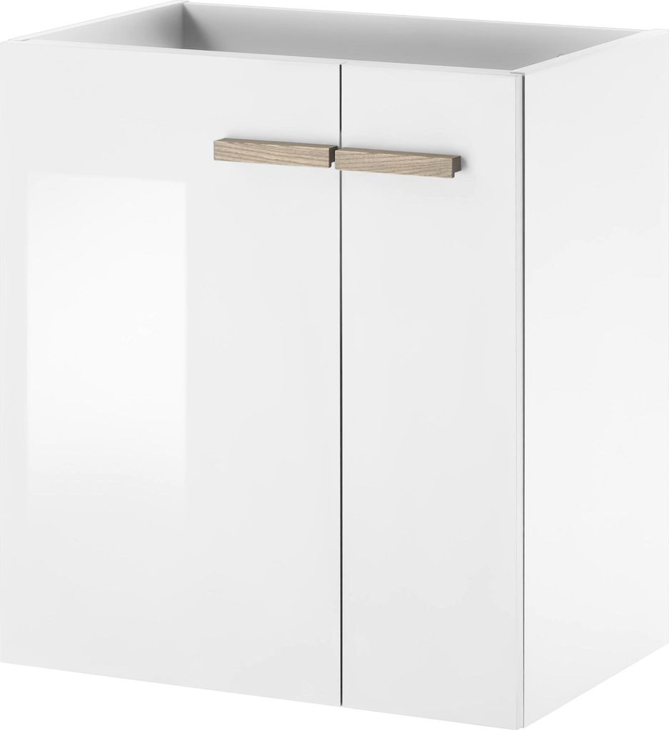 LIVOJO S12 Badezimmer Waschtisch 60 x 70 x 40 cm Weiß Hochglanz & Eiche Nachbildung