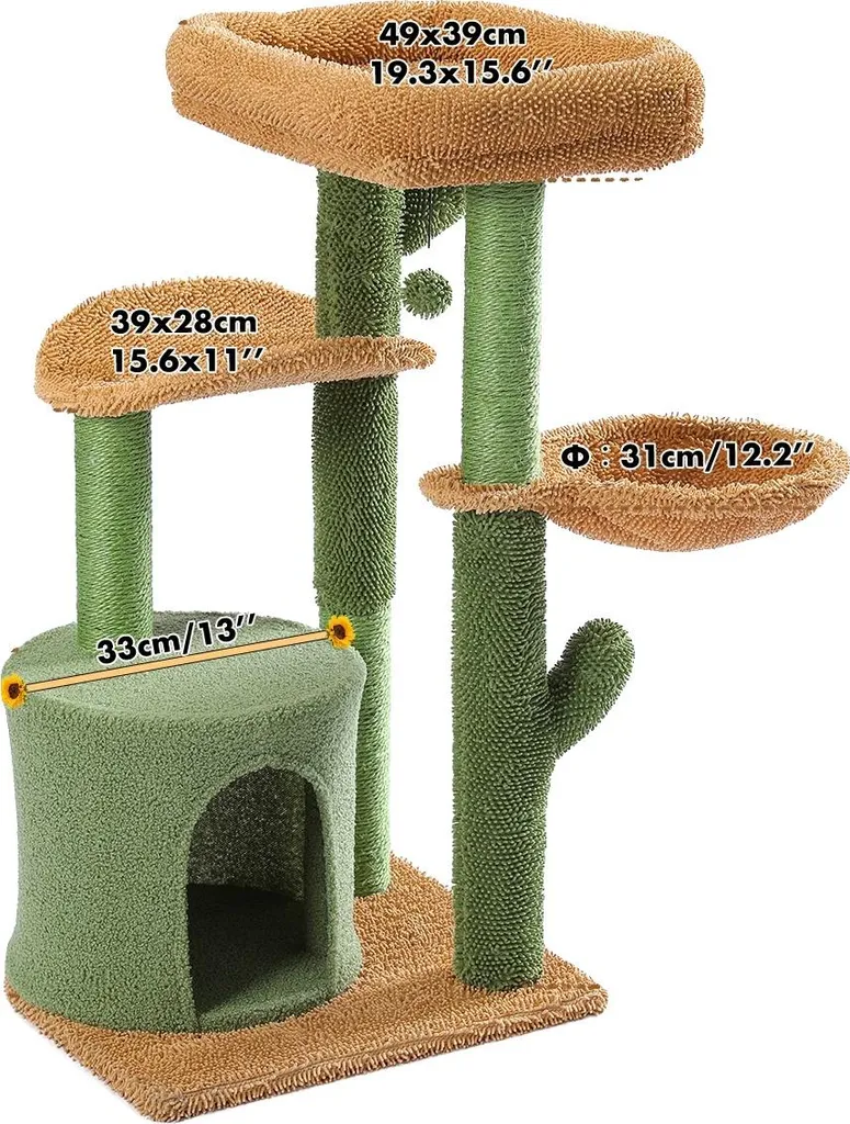 Petit arbre à chat cactus à 3 étages pour chaton et chat d'intérieur