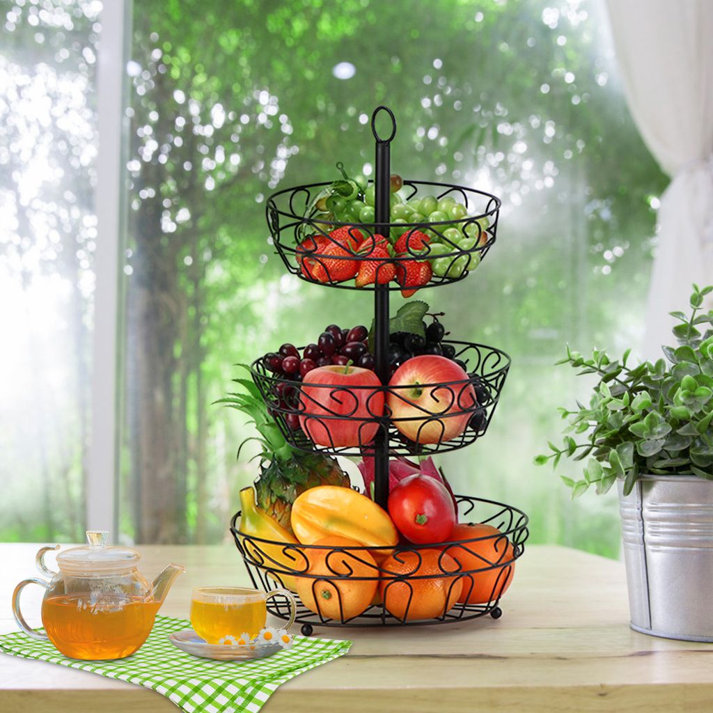 3-stöckiger Obstkorb Aus Metall In Gold - Moderner Aufbewahrungsständer Für Küche & Esstisch