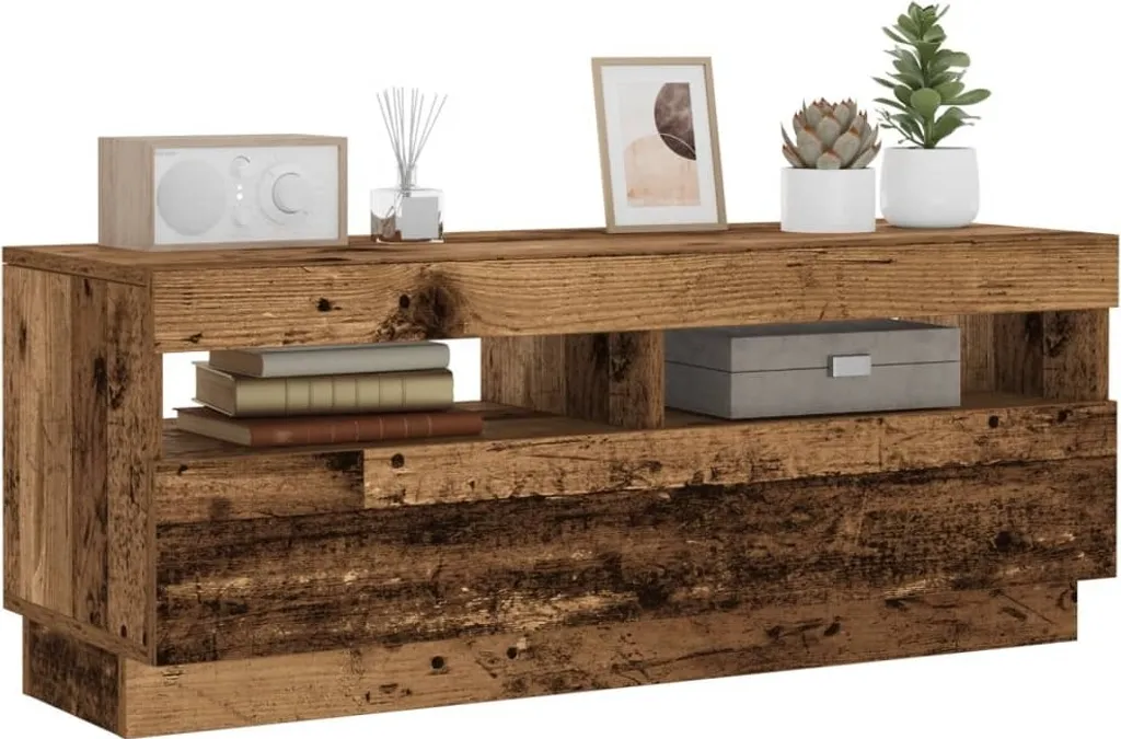 Mobile TV LED 100x35x40 cm in Legno di Recupero Massello | Design Unico - 2