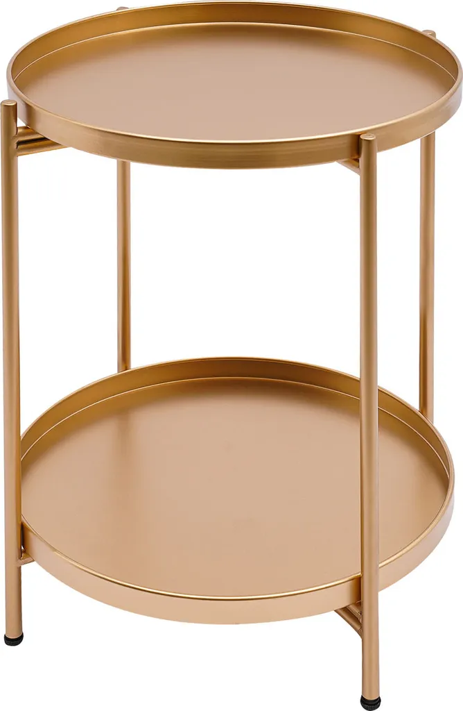 Bout de canapé rond en métal doré avec double plateau amovible de 40cm