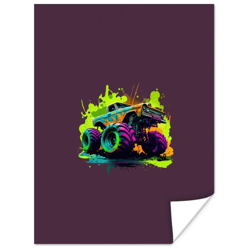 MuchoWow Poster Monstertruck - Grün - Neon - Auto - Design 60x80 cm - Schlafzimmer Dekoration