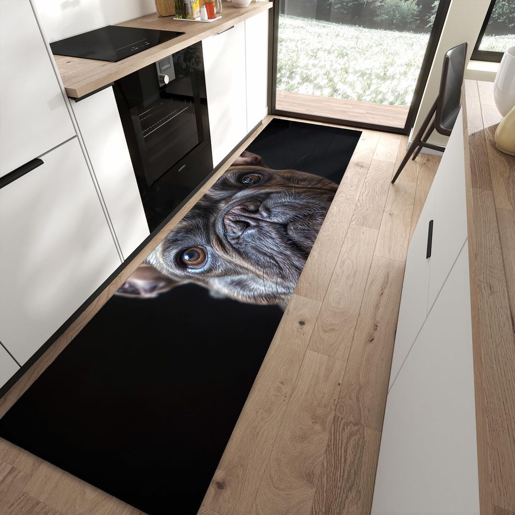 Küchenteppich 80x300cm rutschfest & abwischbar PVC Läufer - Bulldoggenportrait