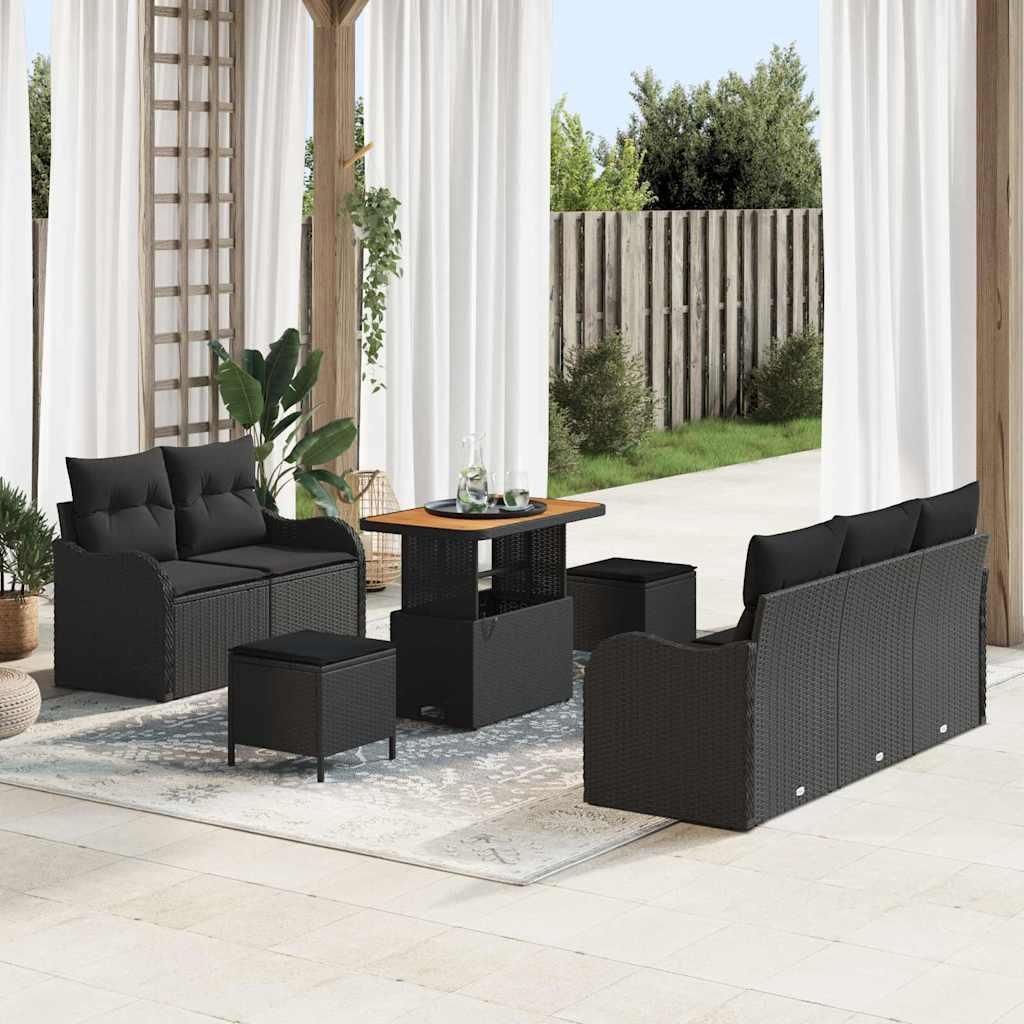 Maison Exclusive - Gartensofa-set mit Kissen 8 pcs Schwarz Poly-Rattan