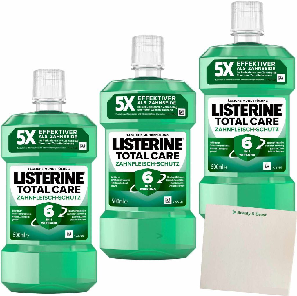 Listerine Mundsplung Total Care Zahnfleisch-Schutz 3er Pack (3x500ml Flasche) + usy Block