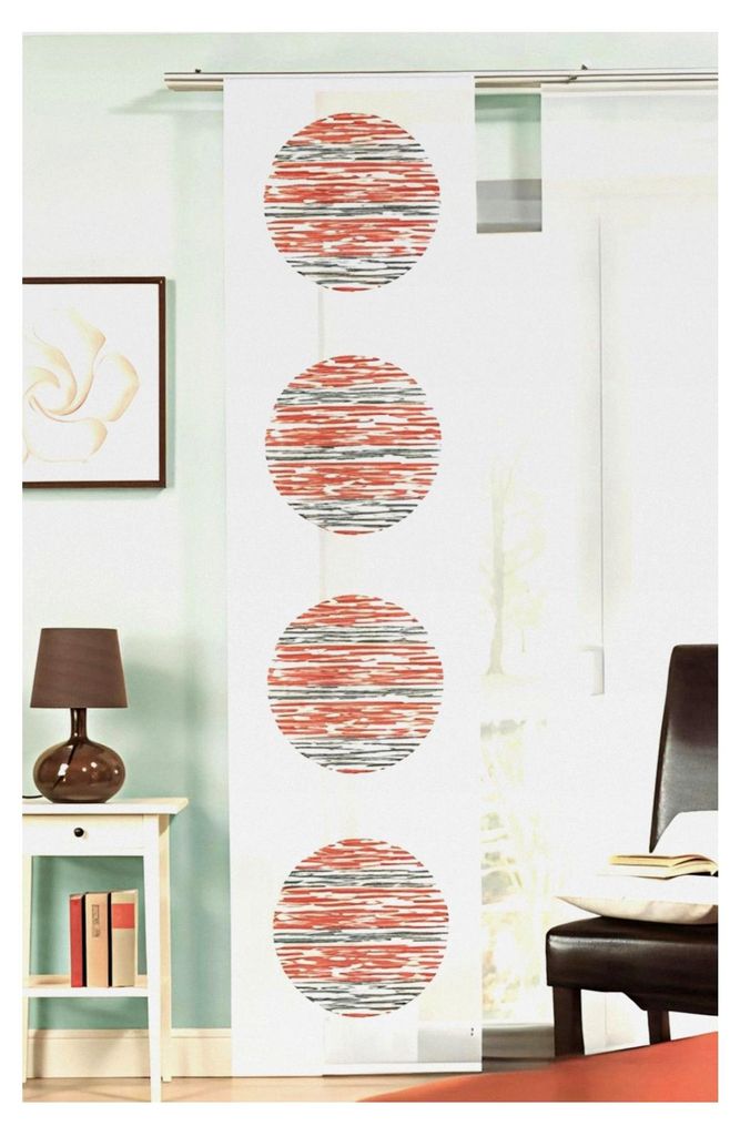 Schiebevorhang mit Digitaldruck Muster in Weiß 60 x 245 cm Design Kreise in Rot/Grau