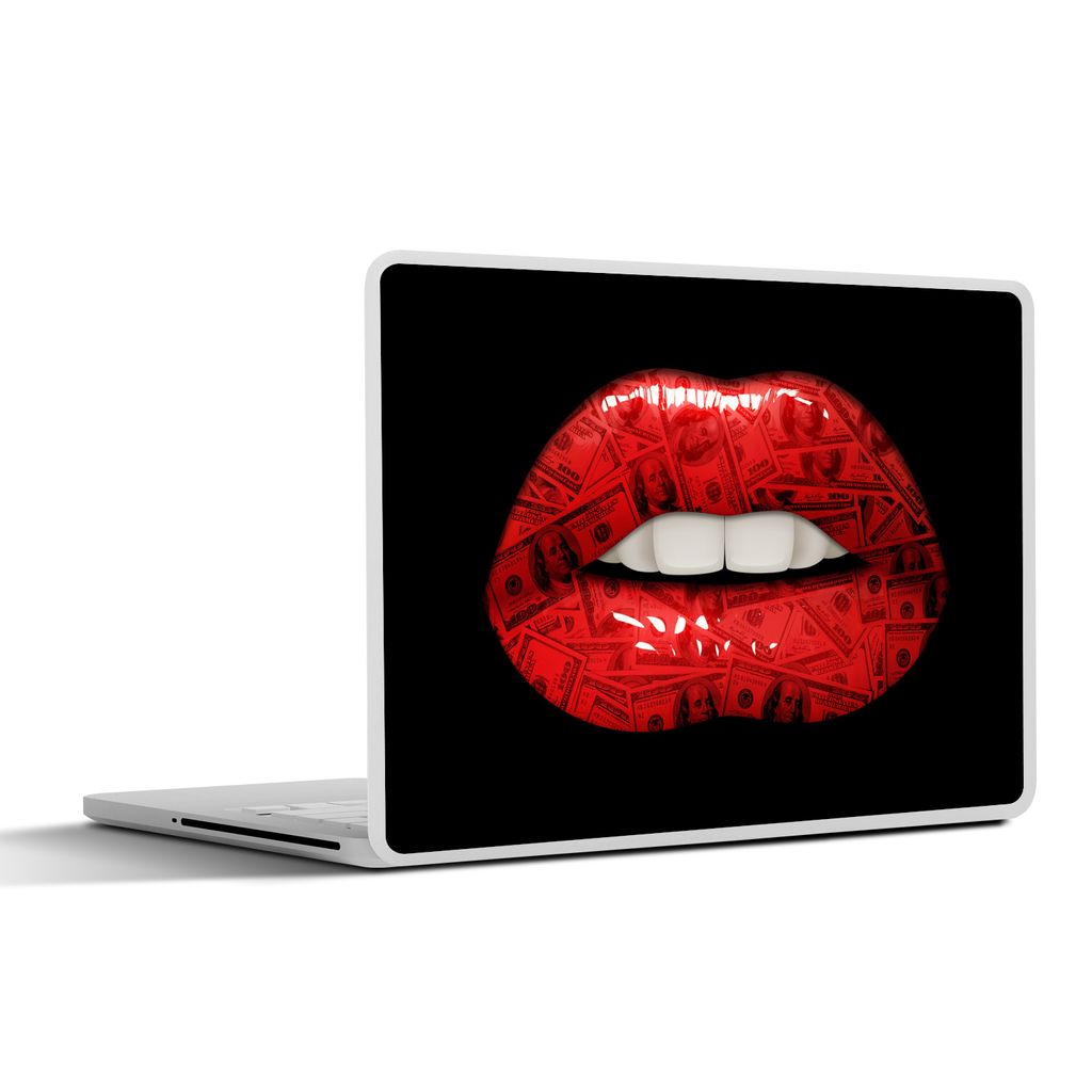 MuchoWow Laptop Aufkleber Sticker Cover Lippen - Geld - Rot 31x22.5 cm - Laptop-Deko