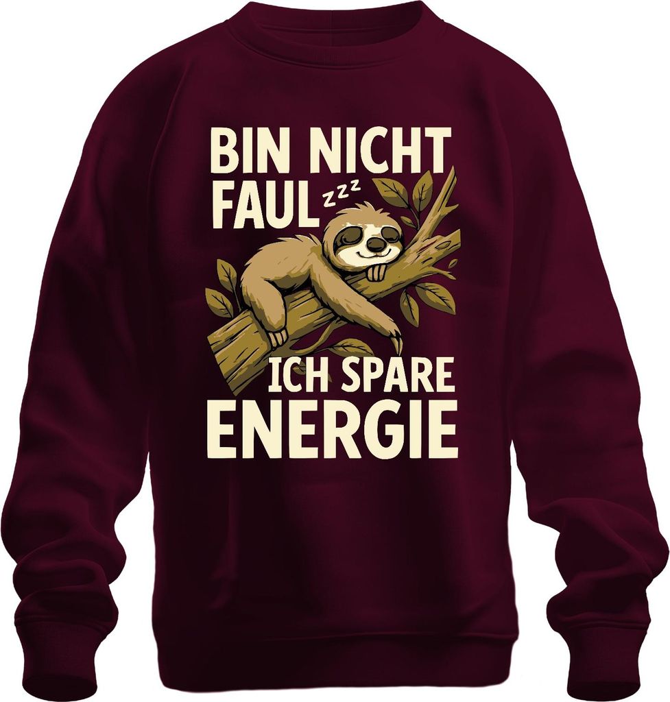 Bin nicht faul ich spare Energie zzz Faultier lustig Geschenk Uni Sweatshirt Pullover, Burgundy, XL