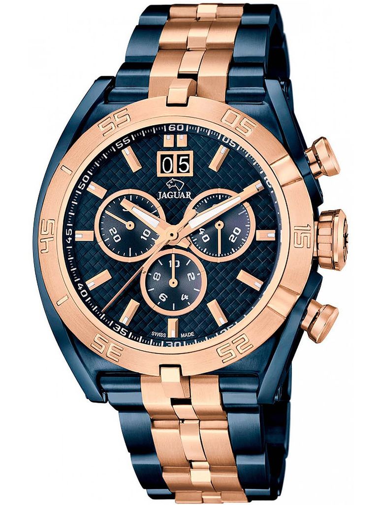 A close-up studio shot of a men's wristwatch.
