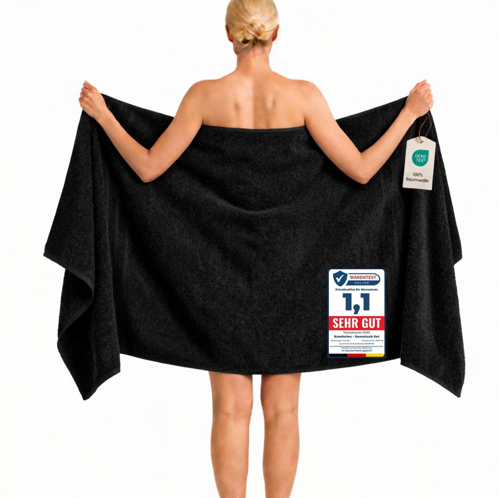 Komfortec Badetuch 100x200 cm aus 100% Baumwolle, Saunatuch XXL, Weich, Groß, Frottee, Schnelltrocknend, Schwarz