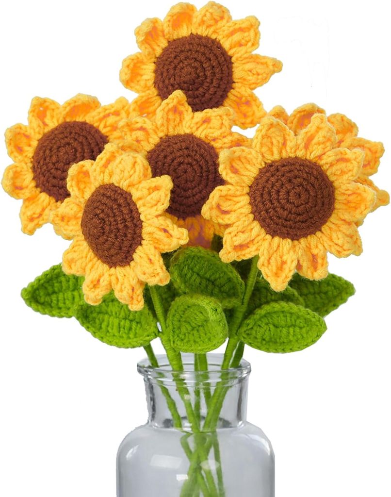 5 Stš¹ck Geh?kelte Blumen Sonnenblumen H?kelblumen Handgefertigte Gestrickte Kš¹nstliche Blume Sonnenblume fš¹r Muttertag M?dchen Geschenk Ho...