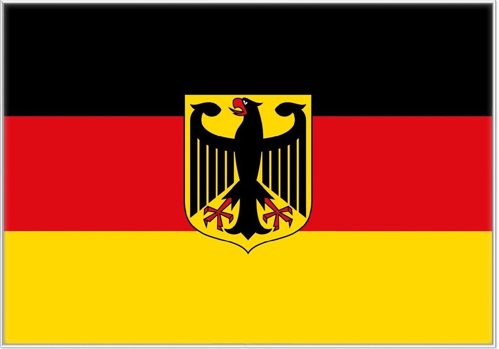 Wallario Wandbild Deutsche Flagge mit Wappen, Größe: 70,30 x 100,30 cm, Poster mit weißem Kunststoffrahmen