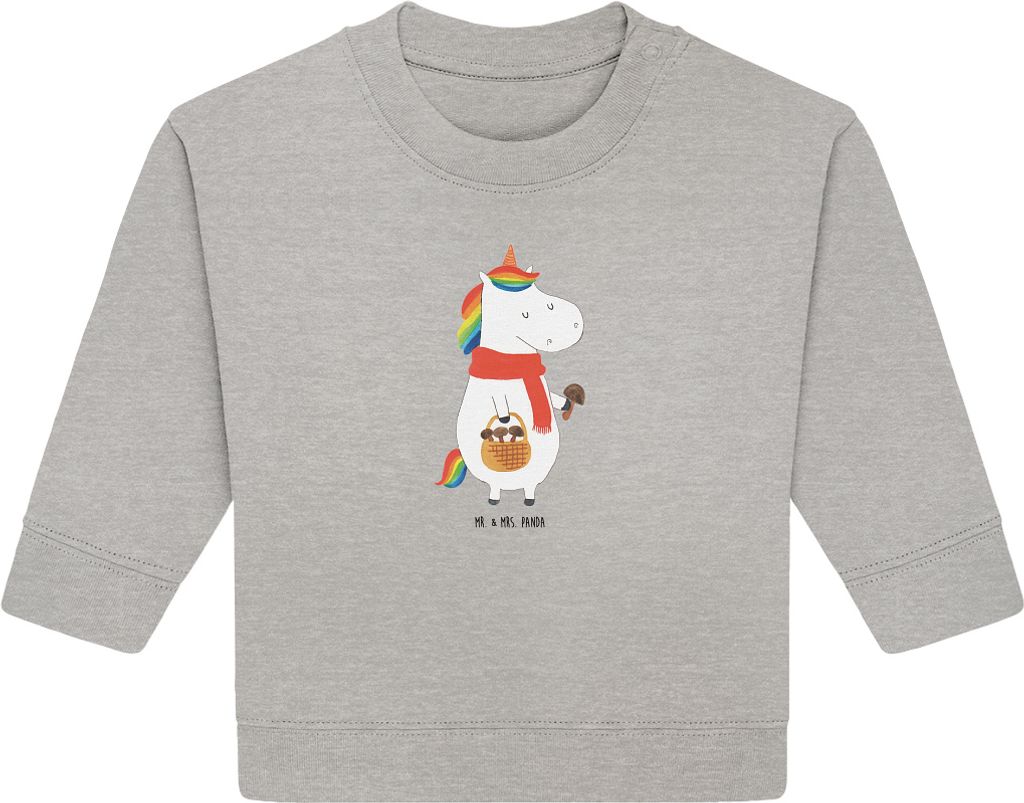 Mr. & Mrs. Panda Organic Baby Pullover Einhorn Pilz 12. - 18. Monat - Heather Grey - Geschenk, Unicorn, Einhörner, Pilze, Bullover, Motivation, Sp...