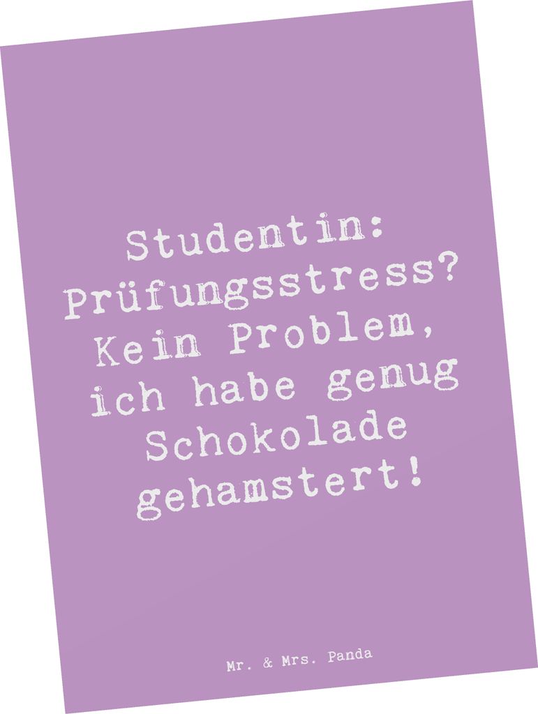 Mr. & Mrs. Panda Postkarte Spruch Studentin Schokoladenliebe - Lavendeltraum - Geschenk, Geschenke für Berufstätige, personalisierte, Ansichtskar...