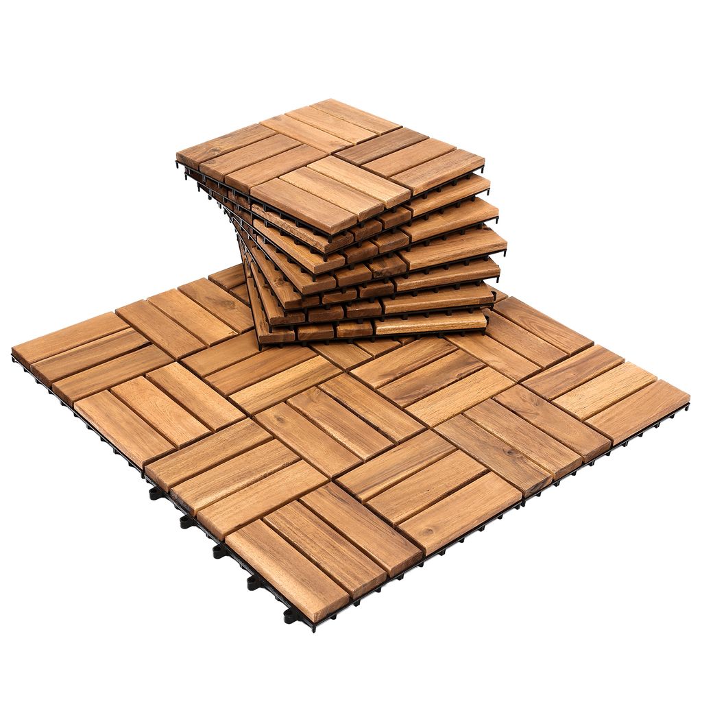 TolleTour 22x Holzfliese 30x30cm, Terrassenfliesen Holz Fliesen aus Akazienholz mit Klicksystem, 12 Latten, für Terrasse Balkon - 2qm