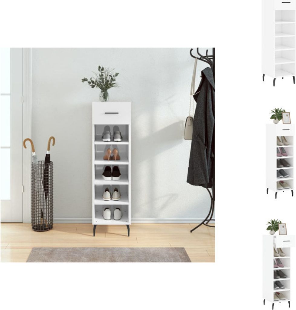 vidaXL Schuhschrank Hochglanz-Weiß 30x35x105 cm Holzwerkstoff - Schränke