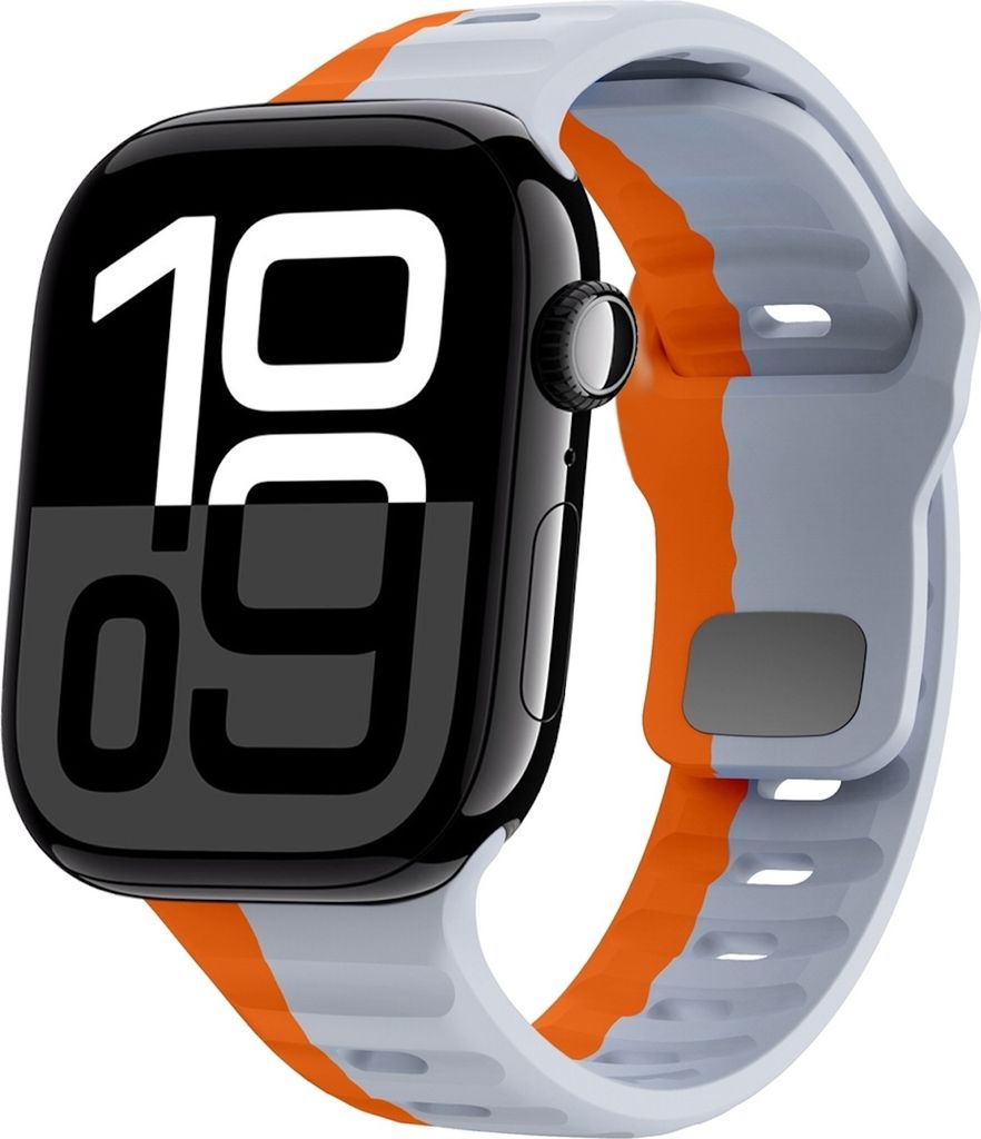 Für Apple Watch Series 11 10 46mm / 9 8 7 45 / 6 SE 5 4 44mm Silikon Design Wellenstruktur Armband Orange / Grau
