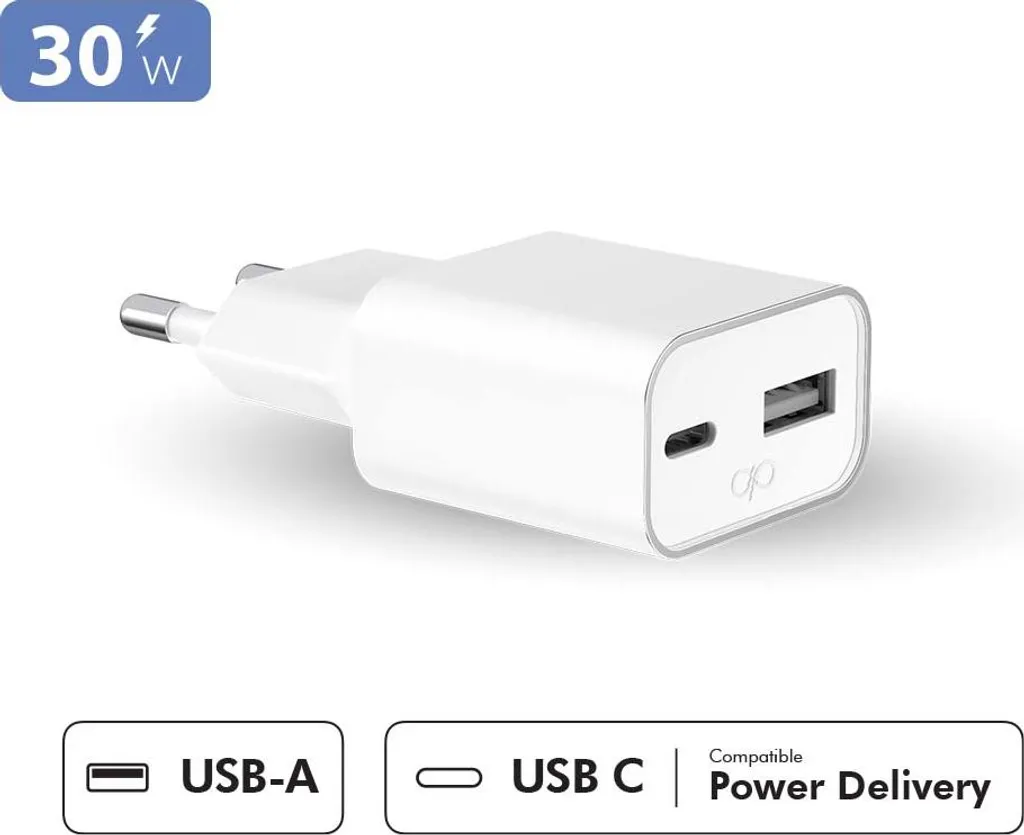 Adaptateur Secteur Double USB C et A 30W GaN en Matériaux Recyclés