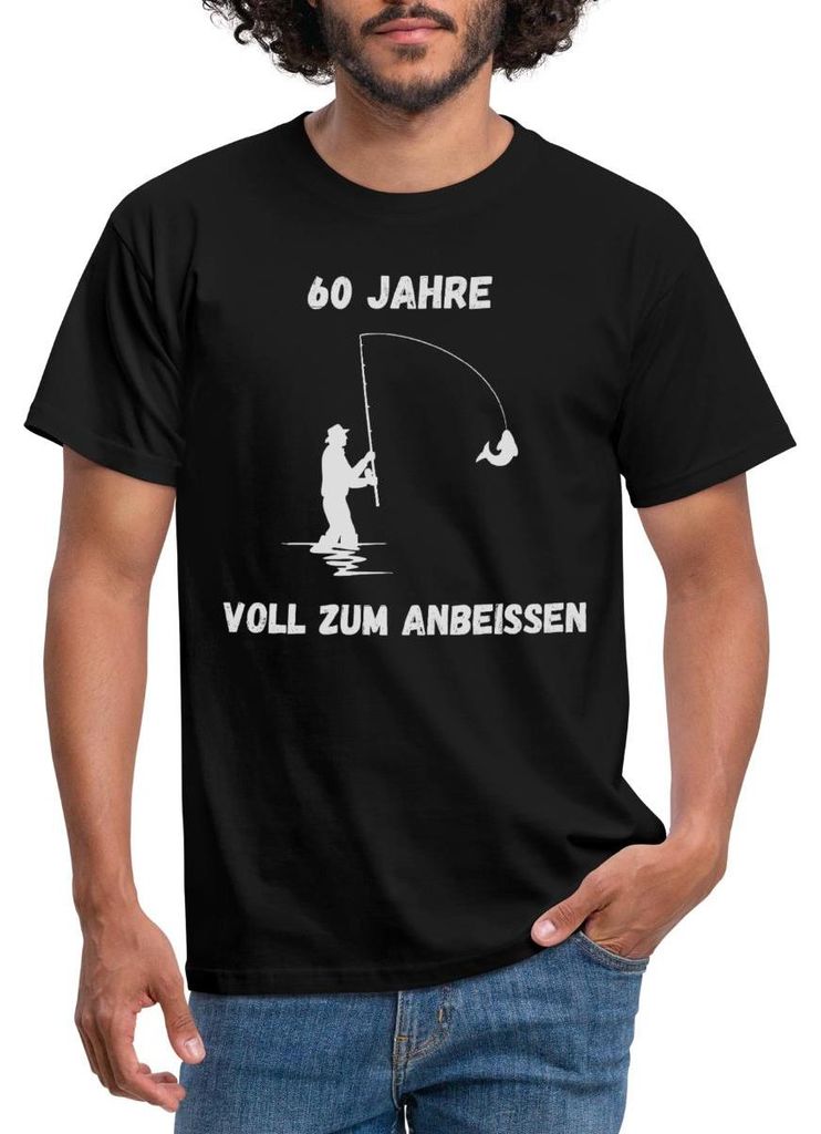 Spreadshirt 60ster Geburtstag | Angler | Zum Anbeißen Männer T-Shirt, XXL, Schwarz