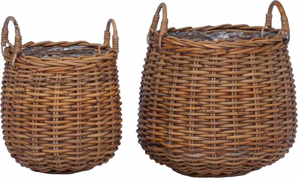 vidaXL Blumentopf Körbchen mit Speicher 2 pcs Braun Lacak Rattan