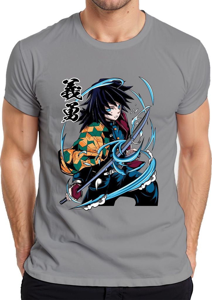 Giyu Tomioka Dämonenjäger Wasserklinge Anime Geschenk Sammler Herren T-Shirt, Grau, XL
