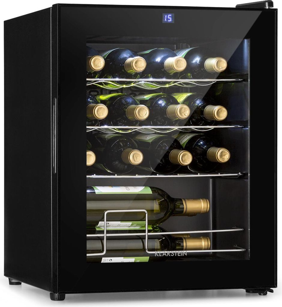 Klarstein Weinkühlschrank, 1 Zonen Getränkekühlschrank Klein, Kleiner Weinschrank 42L, Wein-Kühlschrank Klein mit Glastür, Indoor/Outdoor Flas...