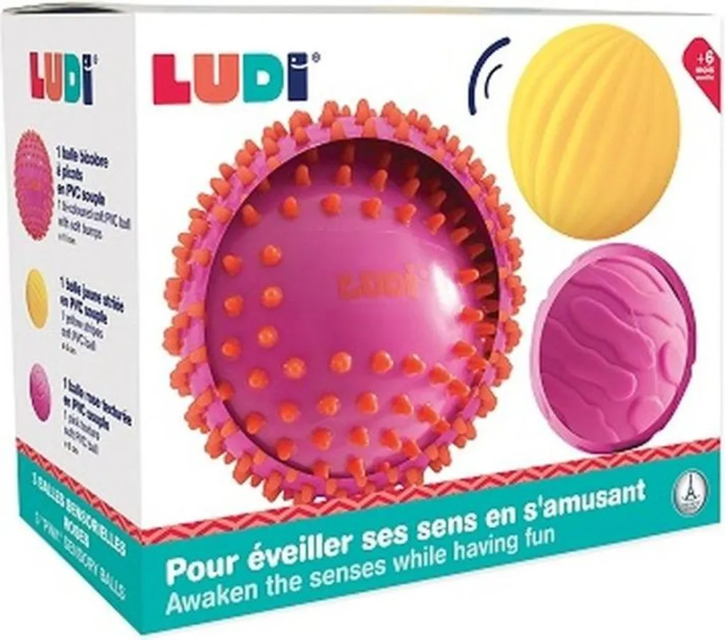 Ludi Balles Sensorielles Rose et Jaune - Coffret de 3 Unités Douces