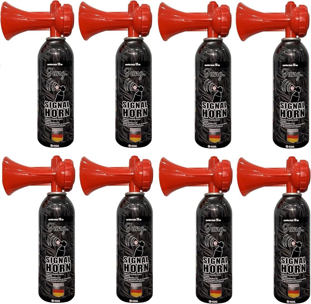 JUNG Signalpfeife Air Horn 8er Set Druckluftfanfare 400ml Signalhorn Fanfare Fan Artikel, (Deutschland Fussball WM 2026,, Fanartikel Frauen & Männer)