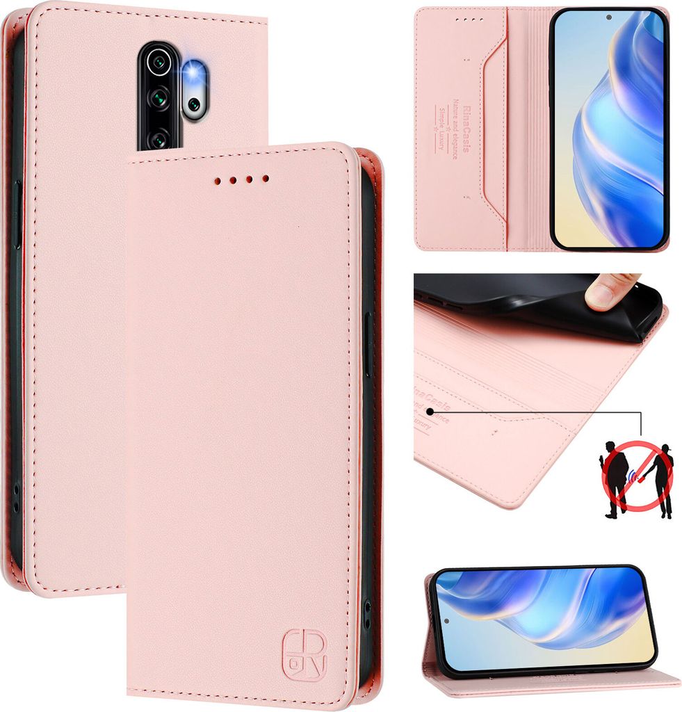Lederhülle für Xiaomi Redmi Note 8 Pro Hülle Flip Brieftasche Kartenfächern Ständer Schutzhülle Pink
