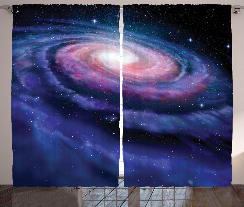 ABAKUHAUS Galaxis Rustikaler Gardine, Nebel im Weltraum, Schlafzimmer Kräuselband Vorhang mit Schlaufen und Haken, 280 x 175 cm, Mauve Blau