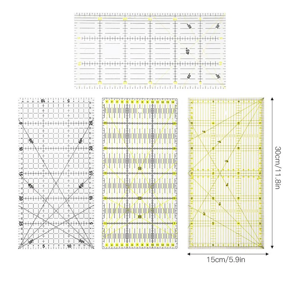 WEKAMOS Righello Patchwork 15x30 Cm in Acrilico Linee a Griglia Doppio Colore e Superficie Antiscivolo Per Taglio Di Tessuti in Cucito e Quilting Lama Dritta