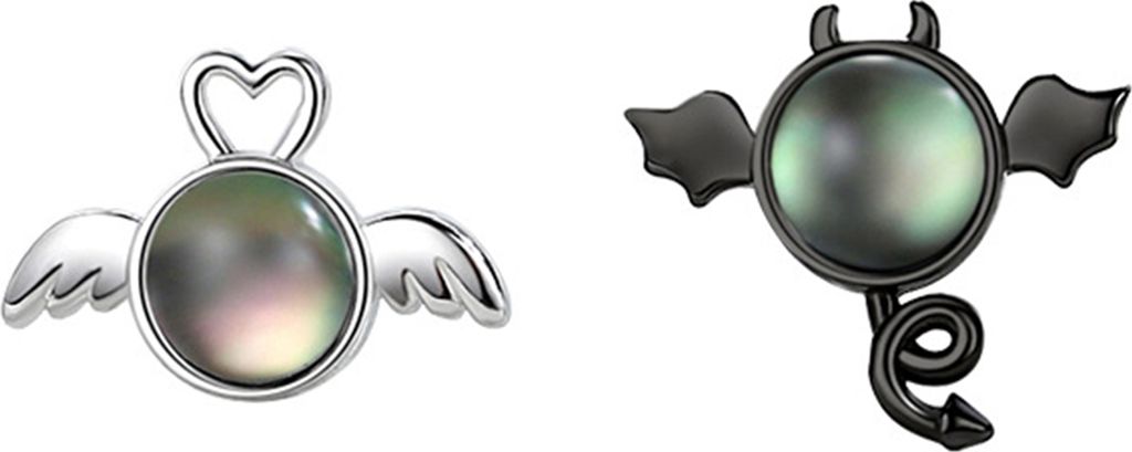 Paar Damen-Ohrstecker, Engel und Dämon, minimalistisch, eingelegt, personalisierter Farbverlauf, Ohrschmuck, Flügel, asymmetrisch, antiallergisch...