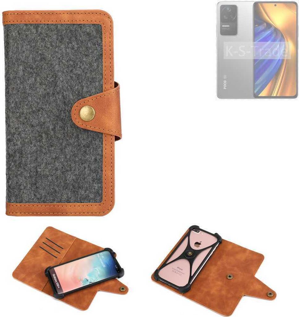 K-S-Trade Schutzhülle Handyhülle kompatibel mit POCO F4 Filz Hülle Kunst-Leder dunkelgrau braun (1x)