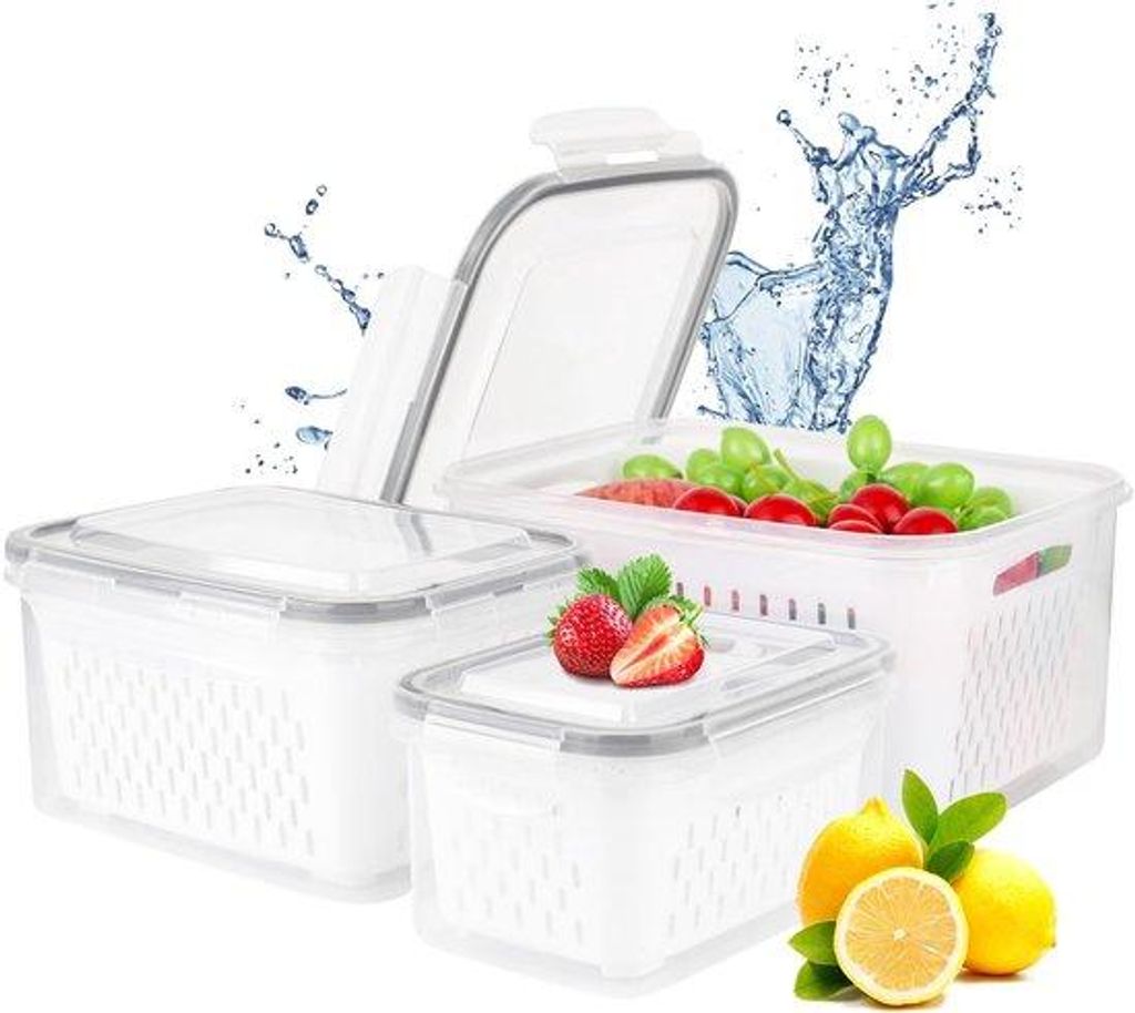 3-teiliger Set für Obst und Gemüse, Kühlwasserschalen, 850ml + 1750ml + 3000ml