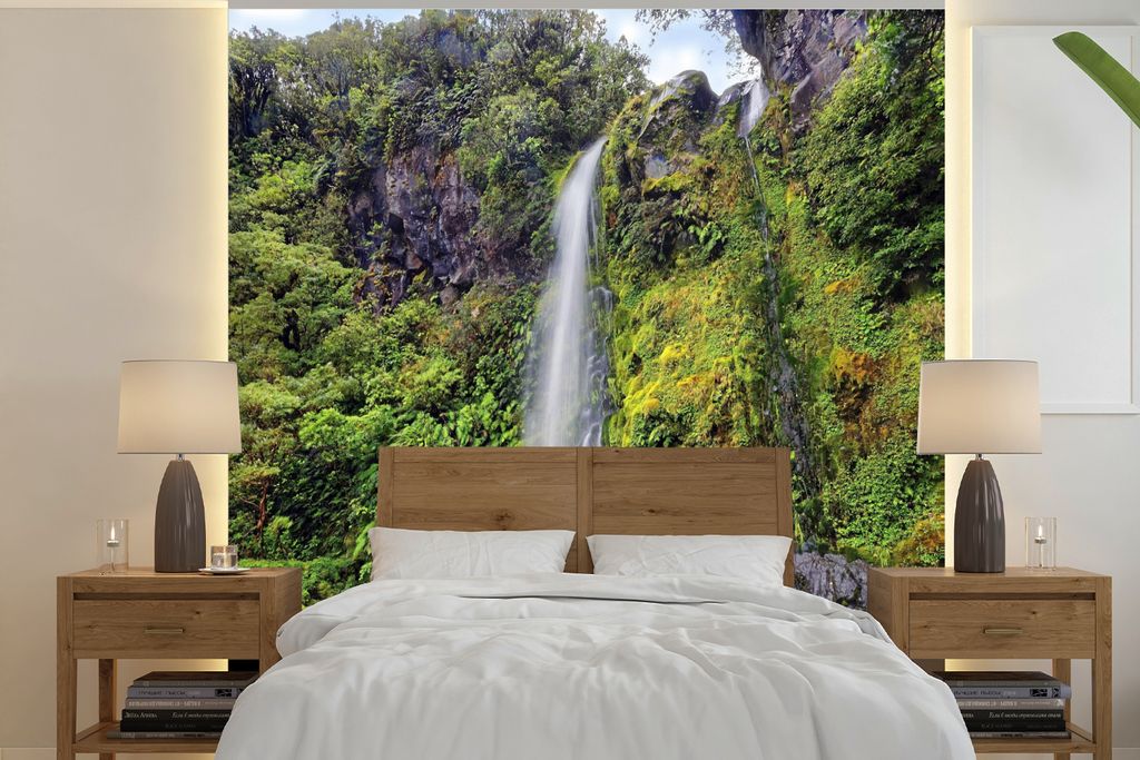 MuchoWow Fototapete für Wohnzimmer oder Schlafzimmer Wandtapete Vinyl Motivtapete Wasserfall im Whanganui-Nationalpark in Ozeanien - 260x260 cm ...
