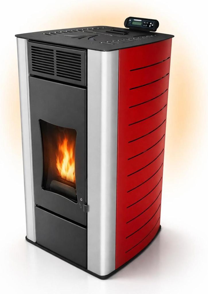 NEMAXX P18 Wasserführender Pelletofen 18 kW, 300 m³, A+, BAFA-fähig, 40 kg Tank, 12,5 kW Wasser, ECO, Timer, WiFi Ready, Rot, Zentralheizung