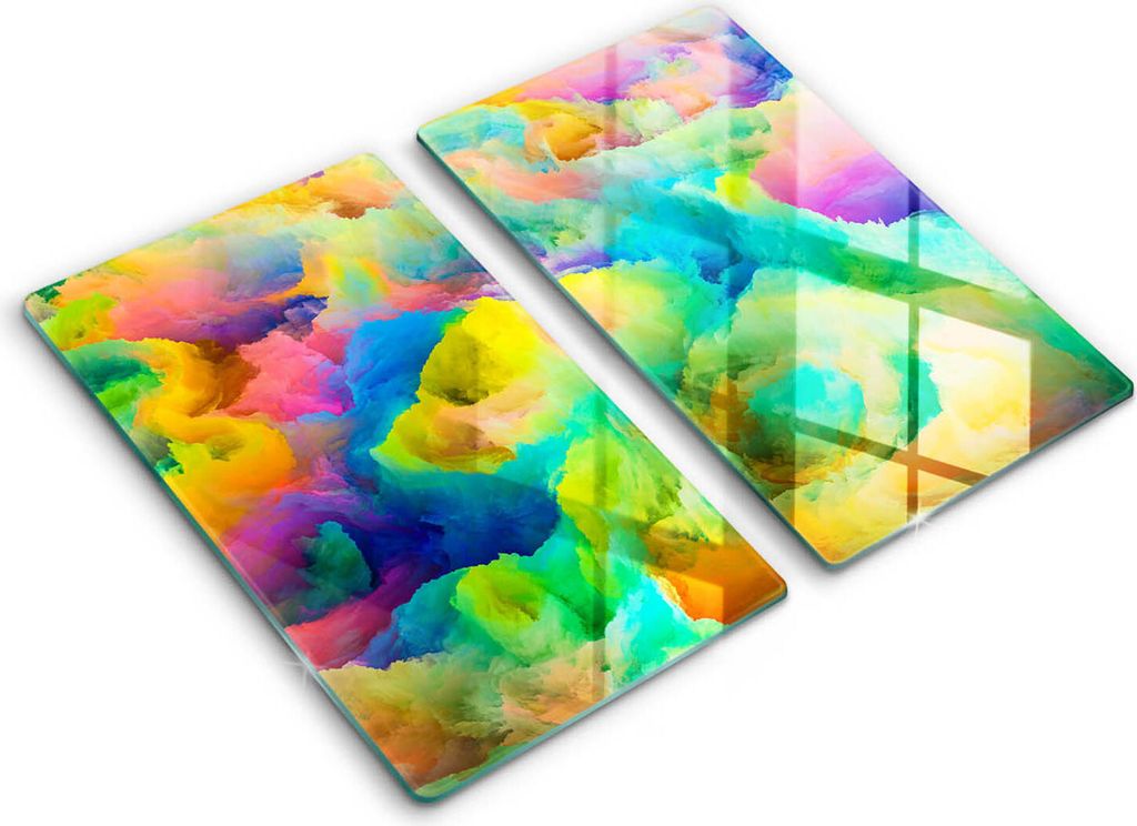 Glasschneideplatte - Herdabdeckplatte - 2x30x52 cm -Schneidebrett - Spritzschutz -Farbenfrohe Abstraktion