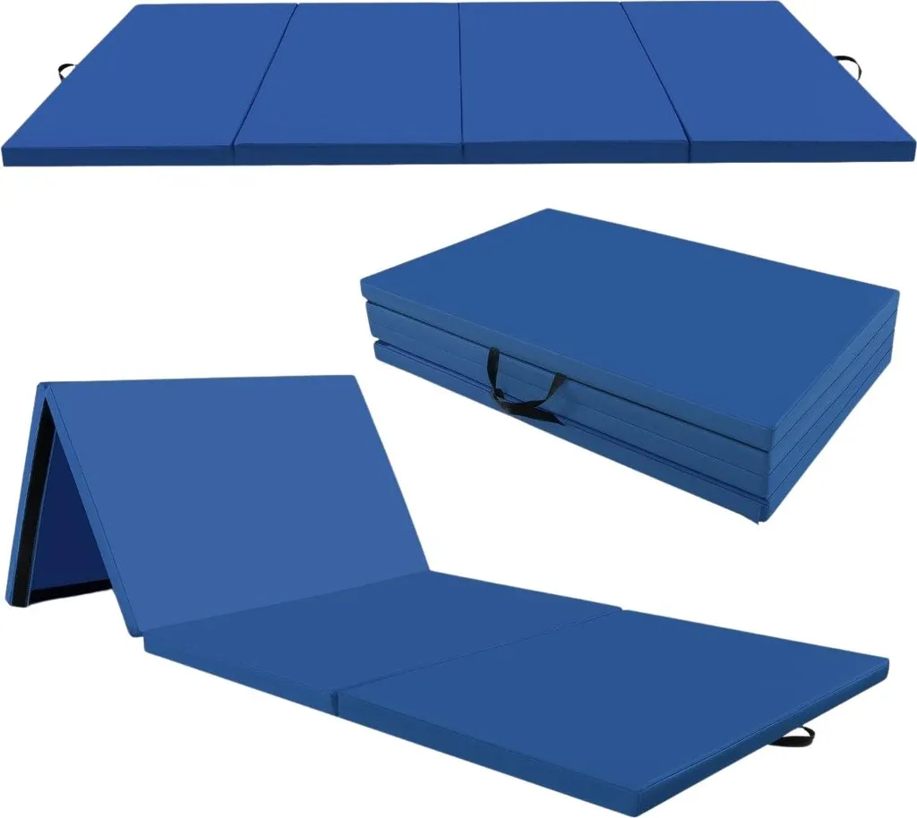 Tapis de gymnastique bleu en cuir synthétique avec mousse 5 cm épais