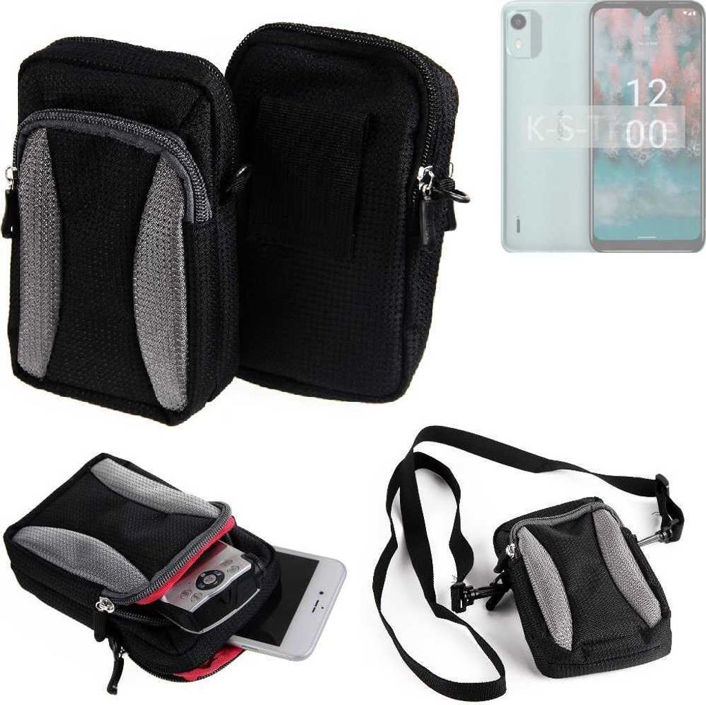 K-S-Trade Holster Schutz Hülle kompatibel mit Nokia C12 Pro Handy Hülle Gürteltasche Umhängetasche mit Zusatzfach schwarz