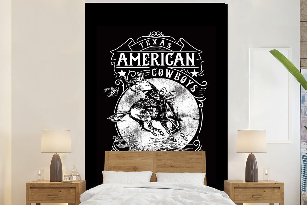 MuchoWow Fototapete für Wohnzimmer oder Schlafzimmer Wandtapete Vinyl Motivtapete Mancave - Cowboy - Altmodisch - Western - 225x350 cm - Schlafz...